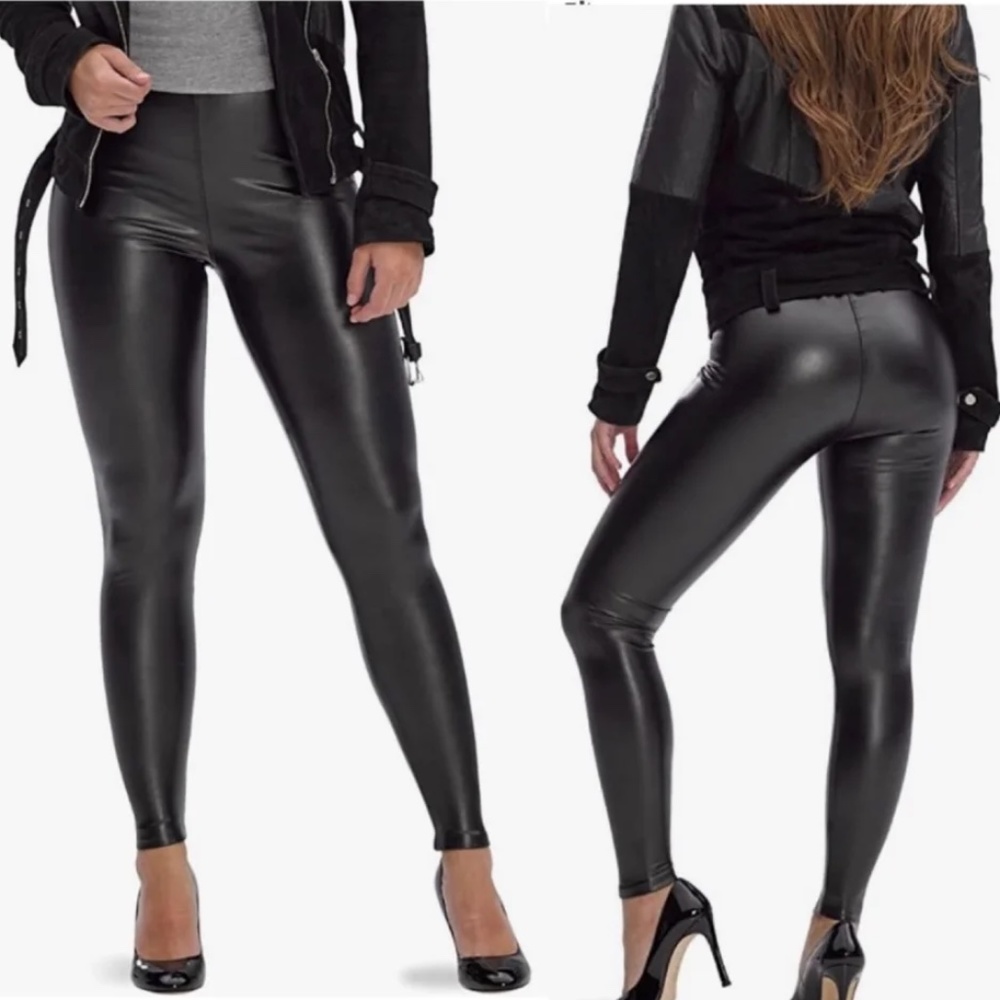 (NWT) HUE Women's Sleek Effect High Rise Leggings, (Black, L)